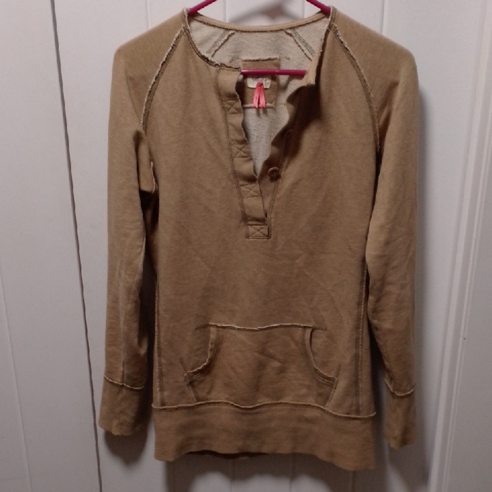 Talula Vneck Bottom Up Top Sweater Jersey Rugged Seams Tan